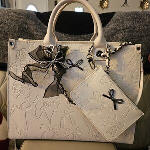 Betsey Johnson White Tote with Black Bow Accents